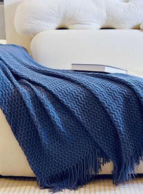 北欧风黄色波浪形流苏毯子绿色沙发毯盖毯轻奢装饰毯床尾巾大尺寸