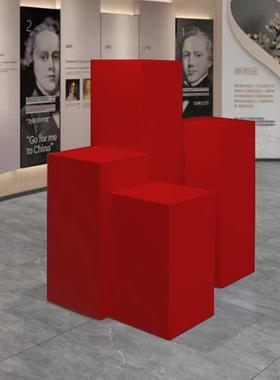 红色地台展示台橱窗长方体木制烤漆模特底座商业陈列展柜展会展台