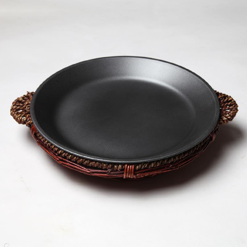 商用黑色铁不粘剁椒鱼头锅复古创意农家乐平底加大号小龙虾菜盘子