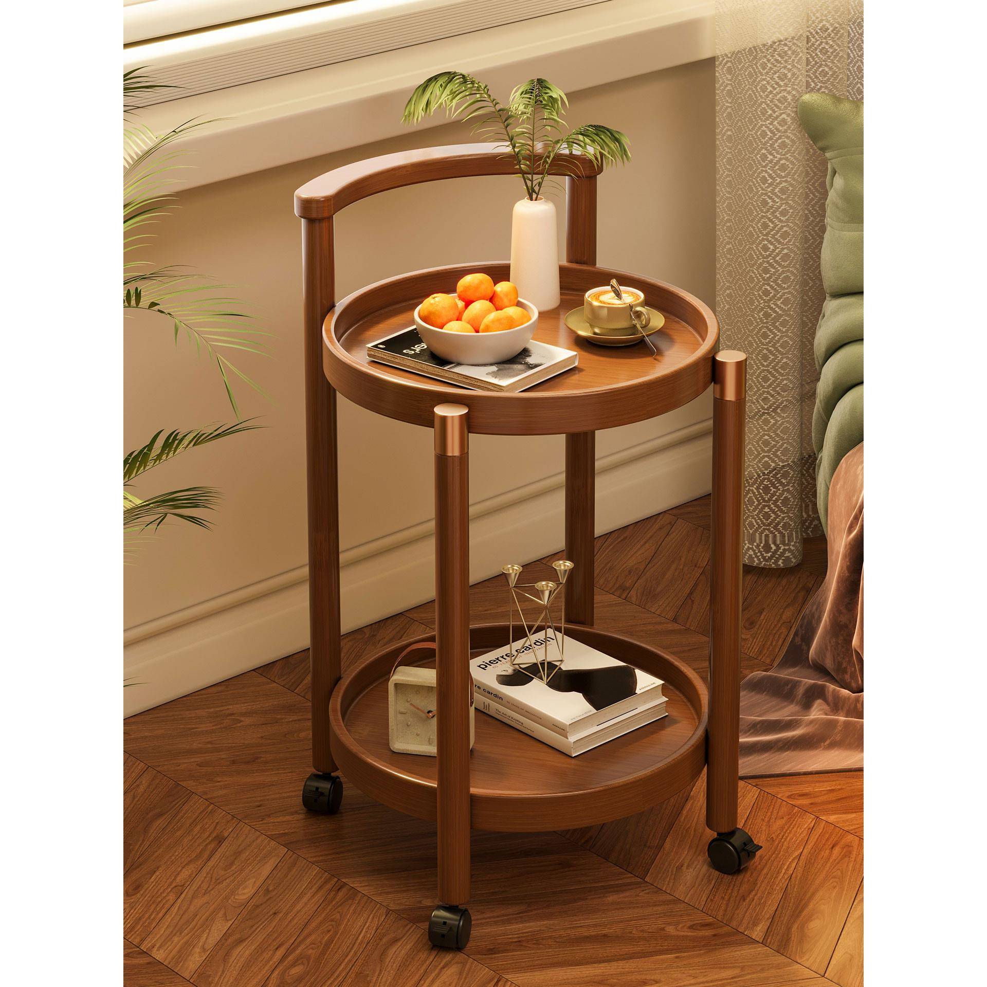 可移动茶几客厅沙发边几带轮床头桌小推车置物架新款阳台圆桌