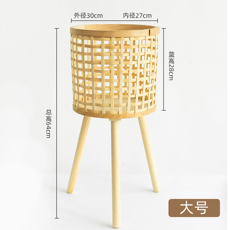 北欧新款实木编织耐用结实高脚花架客厅室内外阳台花盆图片
