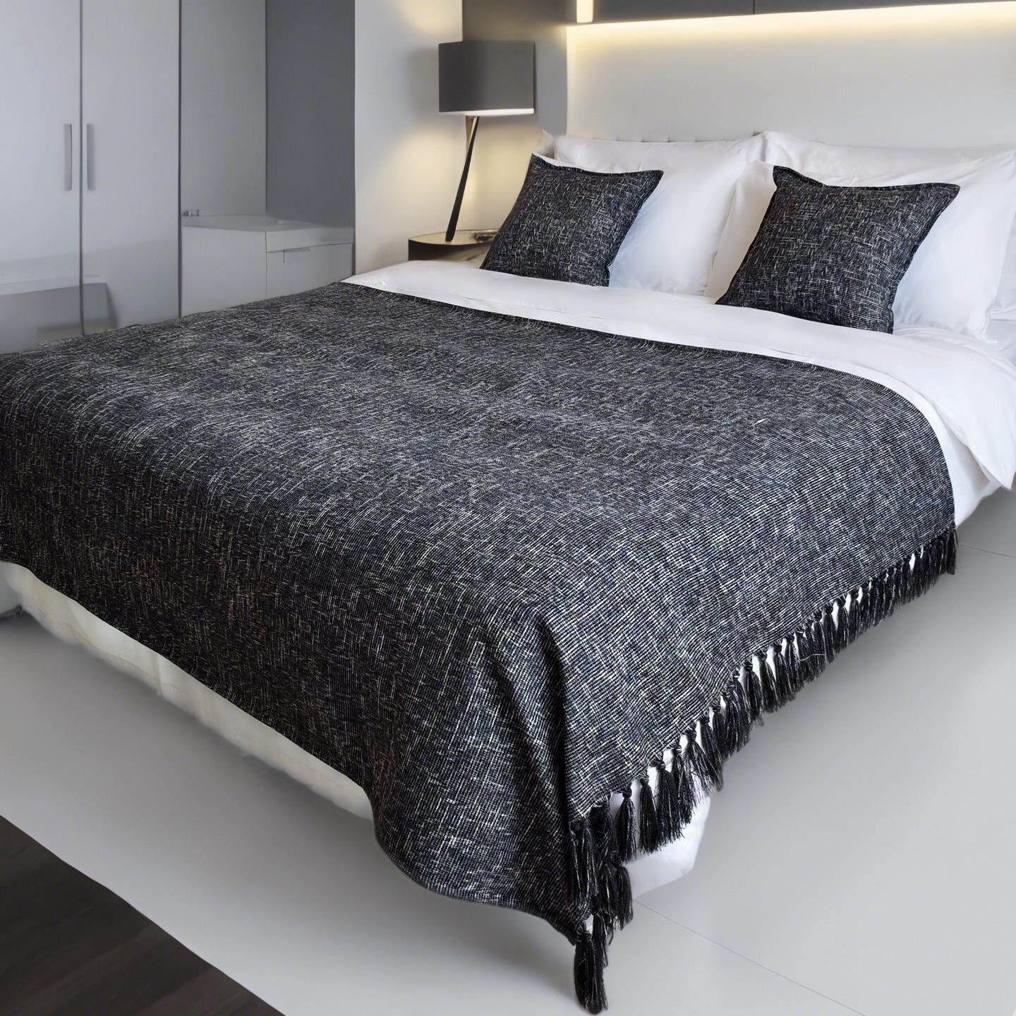 新厚款黑色酒店用床尾巾民宿床搭毯装饰盖毯子样板间搭巾搭毯