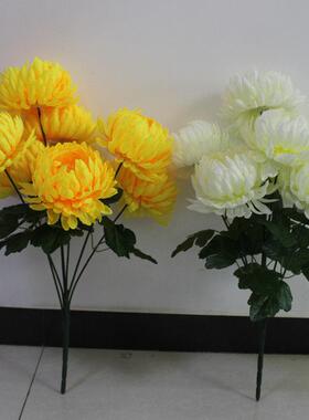 清明节扫墓碑摆放菊花假花上坟祭奠大朵7头把束白黄色菊花工程花
