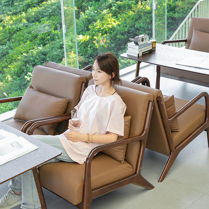 连锁奶茶店桌椅组合咖啡店馆休闲区实木沙发咖啡厅椅子阅读区卡座