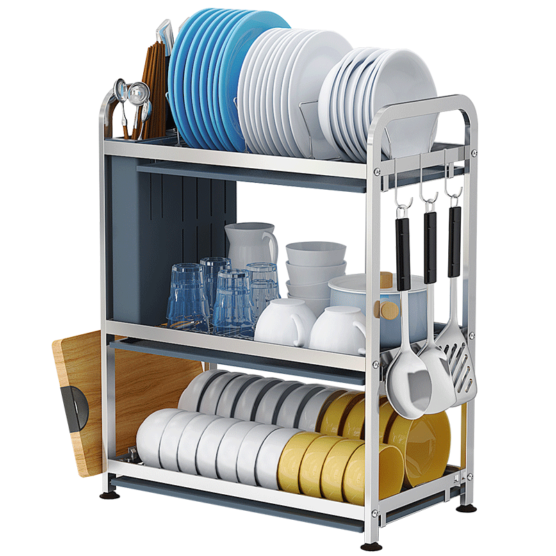 304不锈钢厨房碗架三层放碗碟沥水架多功能置物架台面晾碗收纳层