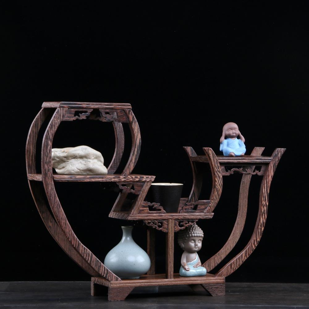 鸡翅木博古架实木中式小多宝阁展示架现代简约茶具砂壶架子架摆件