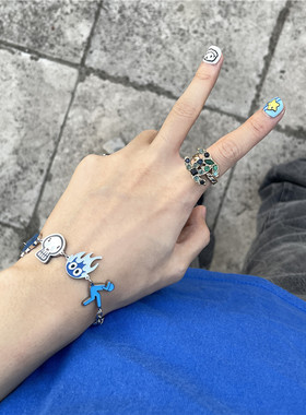 CASH COWS卡通串接可爱手链ins小众设计百搭嘻哈情侣男女手饰钛钢