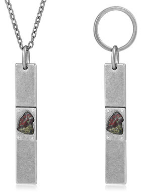 柯淳同款 CASH COWS 复古做旧钥匙扣哑光钛钢天然龙血石吊坠项链