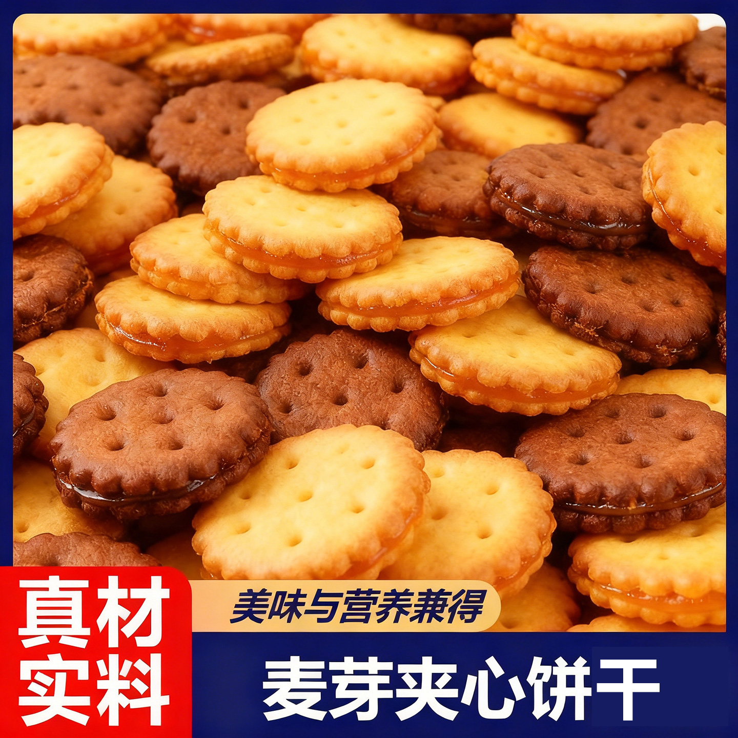 咸蛋黄麦芽饼干夹心饼干黑糖味独立包装网红解馋零食小吃休闲食品