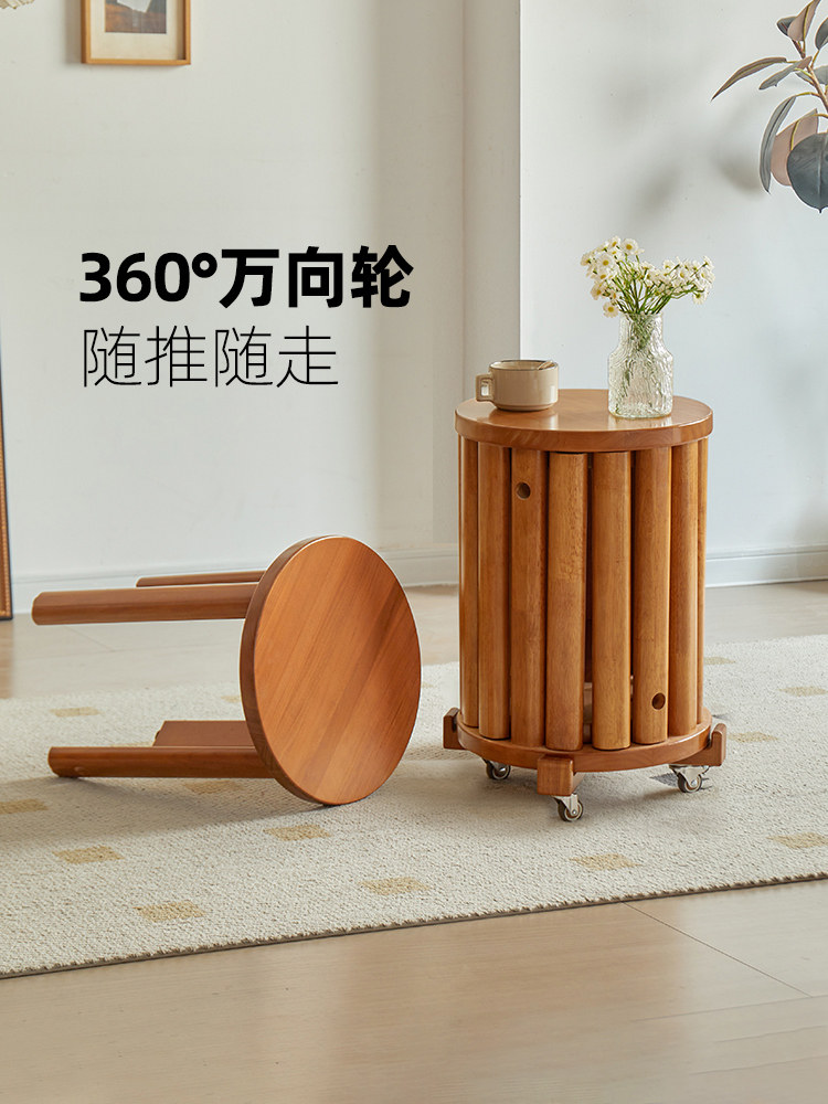 实木凳子可叠放圆凳茶几家用叠叠乐备用餐桌板凳收纳椅子折叠矮凳