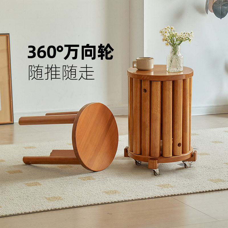 实木凳子可叠放圆凳茶几家用叠叠乐备用餐桌板凳收纳椅子折叠矮凳