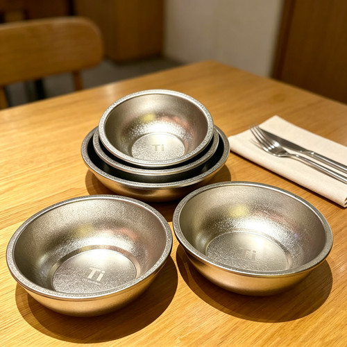 嵩美 Ti纯钛汤盆盘碗冰花结晶家用高档轻奢钛餐具精致圆盘钛餐盆