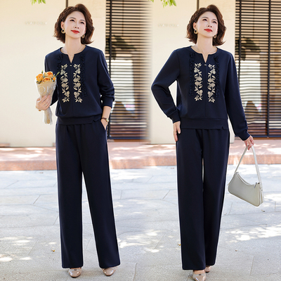 时尚圆领长袖上衣裤子两件套潮