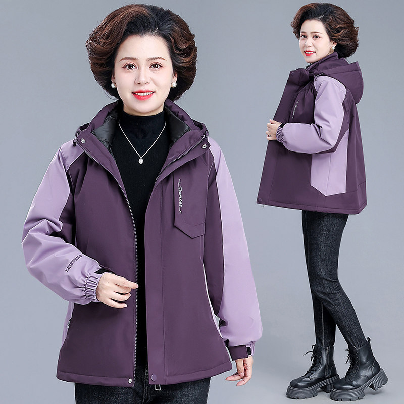 中老年妈妈冲锋衣防寒羽绒服女2025冬季白鸭绒派克服保暖加厚外套