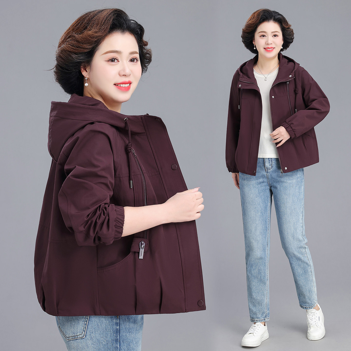 小个子妈妈春装外套中老年女装贵妇人春秋洋气风衣短款休闲上衣服