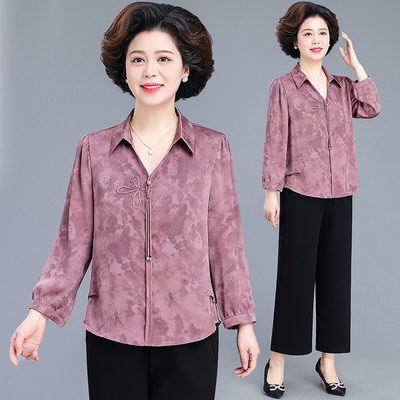 中老年妈妈Polo领上衣裤子两件套