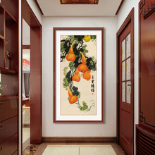 入户玄关装饰画中式客厅走廊过道竖版壁画九鱼图风水招财葫芦挂画