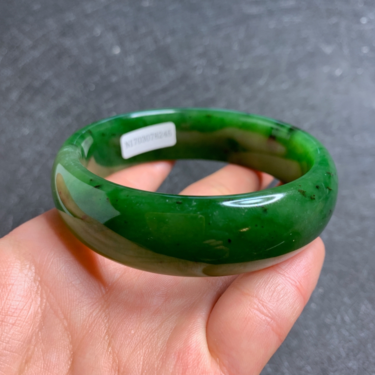 和田玉手镯少女玉镯子菠菜绿俄料碧玉款EB60天然正品玉石手镯保真
