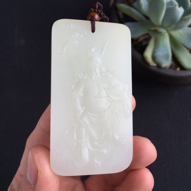 和田玉白玉山料关公男女款挂件天然正品玉石项链牌吊坠疯了保真