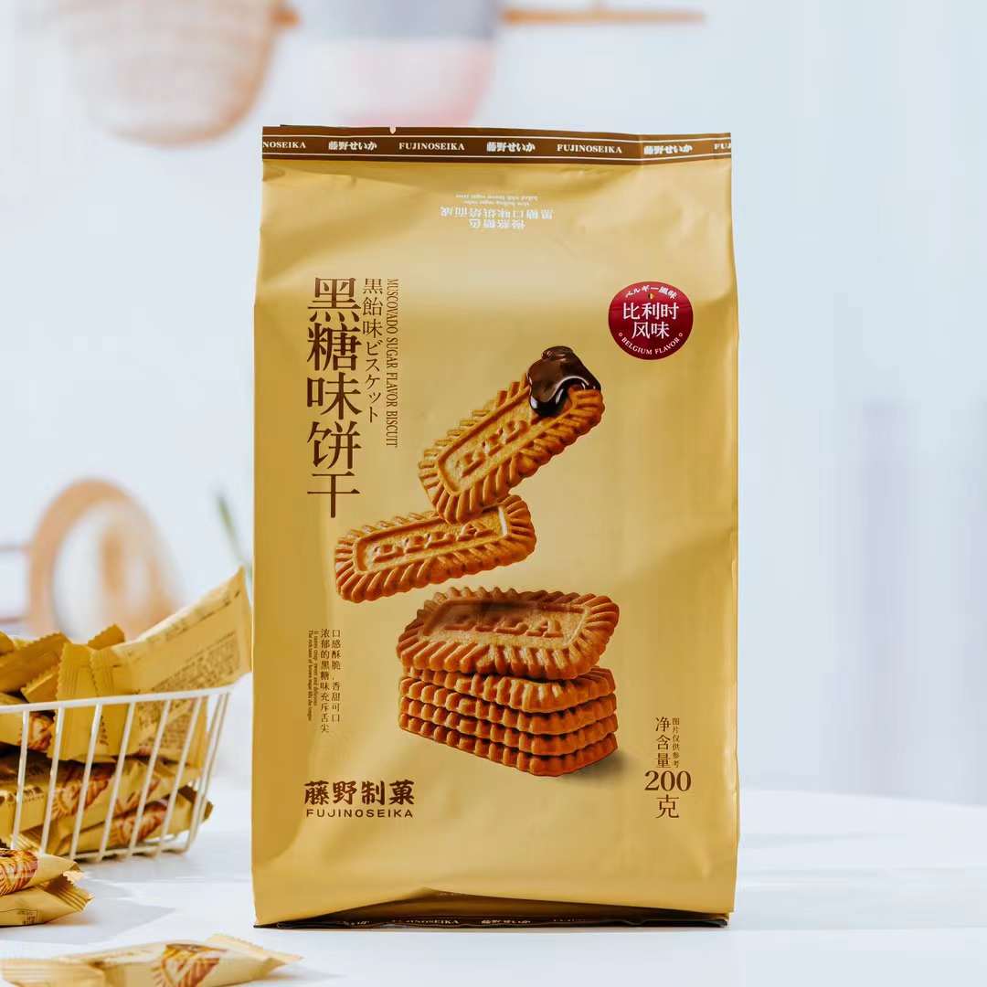 藤野制菓比利时风味焦糖饼干酥性早餐黑糖休闲咖啡伴侣网红零食品