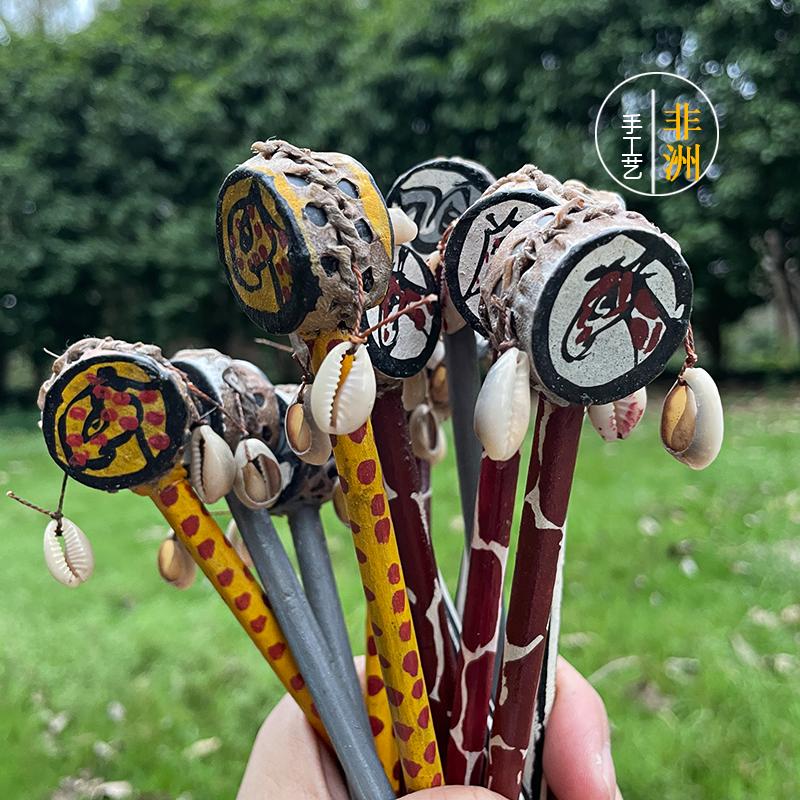 非洲特产特色纪念品手绘动物小摆件羊皮小鼓笔肯尼亚旅游伴手礼物