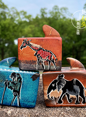 非洲肯尼亚进口皂石特产礼礼物蛙蛇斗小玩具纯手工雕刻工艺品摆件