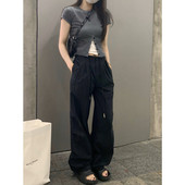 黑色降落伞美式 工装 裤 留下 抽绳两穿直筒裤 夏季 女百搭薄款 女 1992