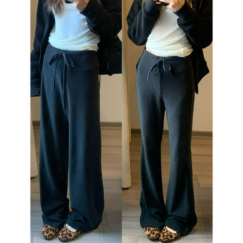 秋冬黑灰色休闲加绒德绒直筒裤女