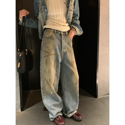 早春重工水洗脏脏牛仔裤女