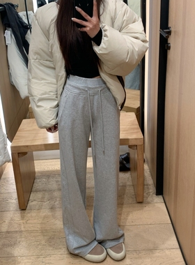 留下 1992 春秋 平替FLEECE 双层腰部一体高腰显瘦直筒裤运动裤女