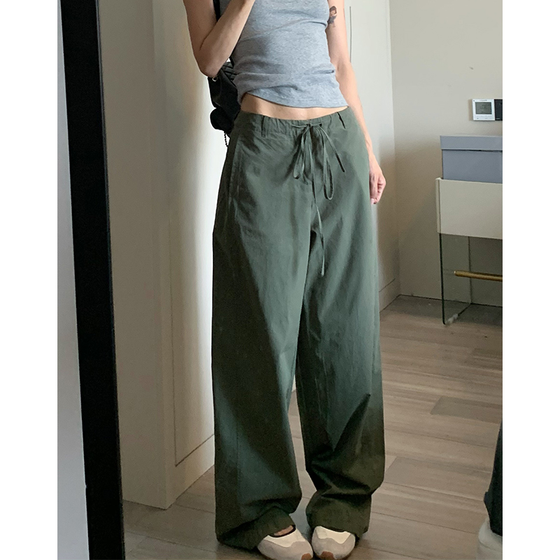 夏季新款水洗军绿工装裤女