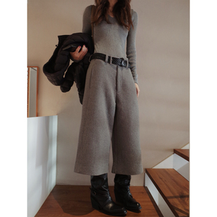 百搭显瘦绵羊毛空气层肌理纹复古直筒7分裤 秋冬新款 女 1992 留下