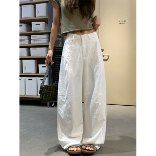 1992 女宽松阔腿裤 早秋新品 女百搭显瘦休闲直筒裤 亚麻香蕉裤 留下