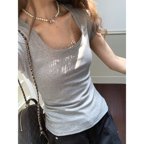 留下 1992 夏季新款舒适好穿修身短袖女纯色百搭显瘦休闲T恤女