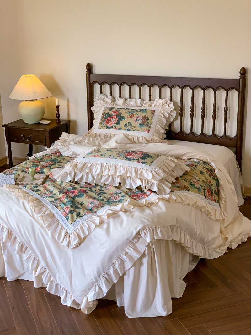 欧洲法式复古宫廷风全棉花边四件套纯棉公主风碎花床裙款床上用品