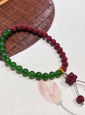 和田玉碧玉朱砂红丝绒手串手链