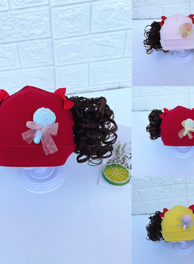 女宝宝波浪假发帽子春秋夏季薄款公主可爱蝴蝶婴儿卷发0-6-24个月