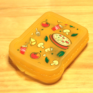 土司片便携快餐午餐盒可放便当盒食品级笑脸粉色蓝色 韩版 三明治