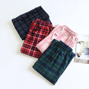 女款 %棉双面磨毛秋冬色织格子家居裤 全棉磨毛长裤 210