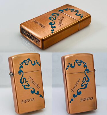 zippo正品防风煤油打火机1605镀红铜双面桃心纤巧窄机爱情系列