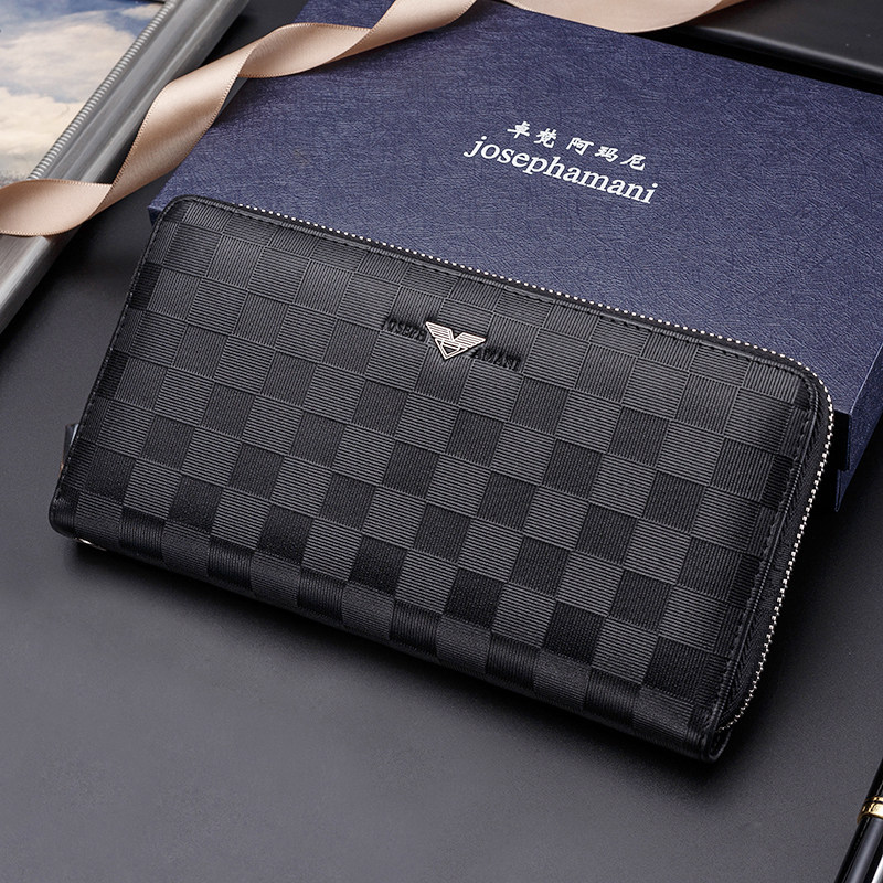 joseph amani钱包男士2023新款真皮正品高档品牌时尚格子牛皮手包