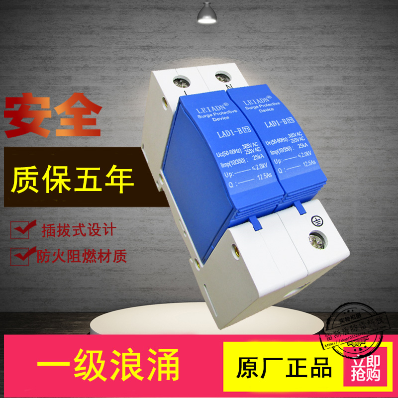 雷安盾LAD1-B25KA10/350us一级电源避雷器220V电涌保护器2P 2.0KV