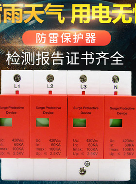 一级电源防雷器100KA三相防雷模块工业级避雷器380V浪涌保护器4P