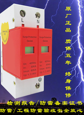 一级电源防雷器60KA单相电源防雷模块220V电源避雷器浪涌保护器2P