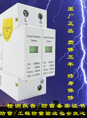 二级电源防雷器40KA单相电源防雷模块220V电源避雷器浪涌保护器2P