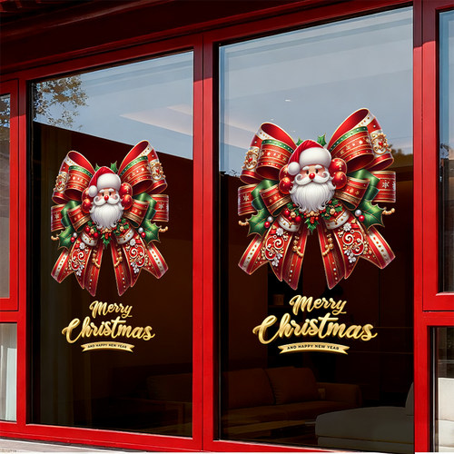 圣诞节玻璃门橱窗贴纸商场圣诞蝴蝶结商场服装店装饰布置静电贴画