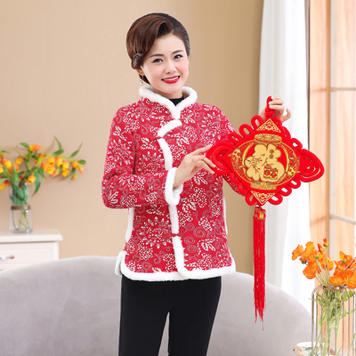 爆款网红东北外套洋气加绒小棉袄新款中年妈妈女装外穿袄子花棉衣