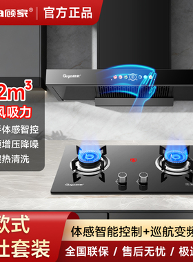 顾家黑色欧式机套装静音油烟机厨房吸烟机烟灶套装挥手智控顶吸式
