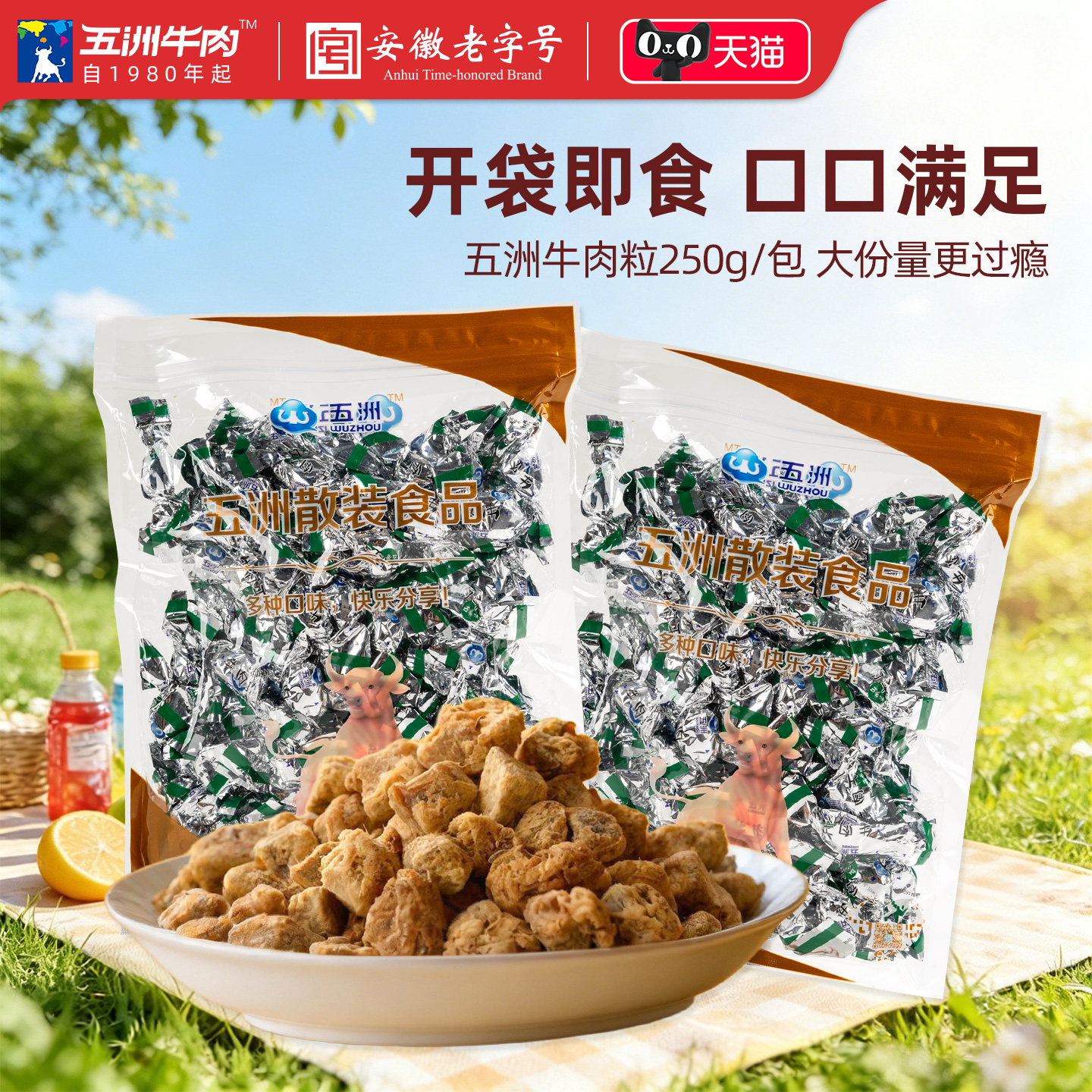五洲牛肉干250g儿童手撕原切风干牛肉脯粒即熟零食小吃特产旗舰店
