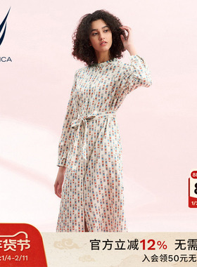 NAUTICA/诺帝卡女装秋季全开襟垂感修身气质开衩连衣裙31DO01